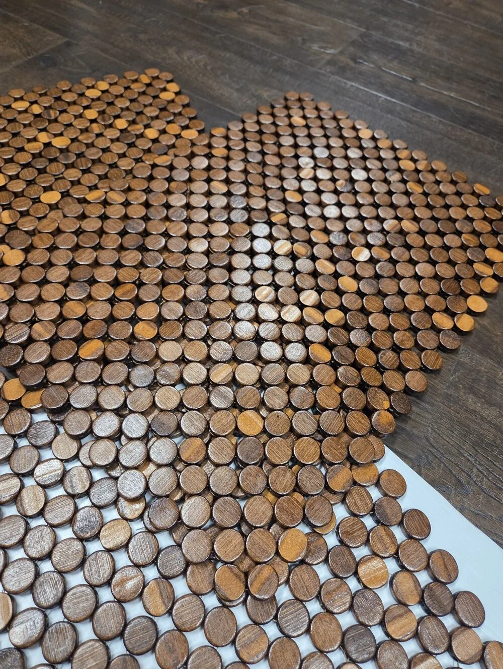 Vintage Mid-Century Modern Wood Disc Placemats, Set of 3, Flexible Geometric Tab